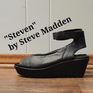 ❣️HP❣️STEVEN by Steve Madden black wedge belladonna ankle strap sandal sz: 8.5